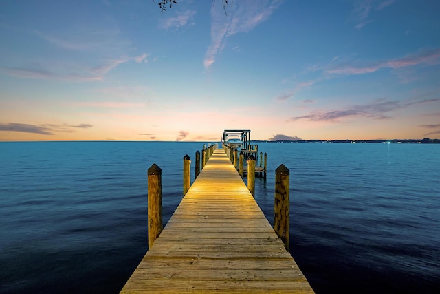 dock area with a water view