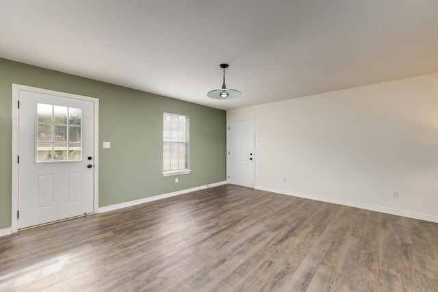 interior space with dark wood-type flooring