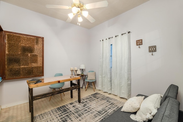 office area with ceiling fan