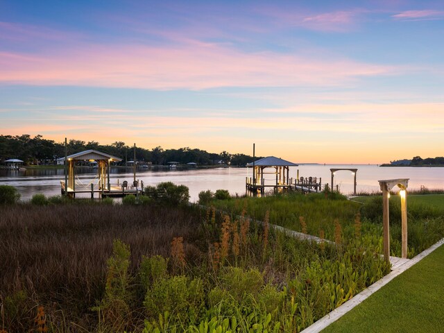 view of dock with a water view