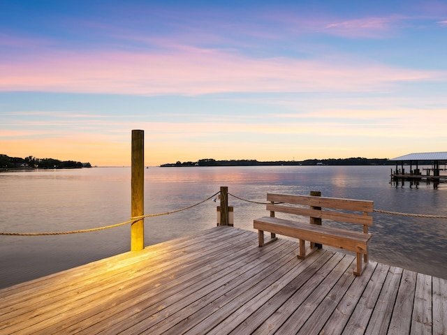 view of dock with a water view