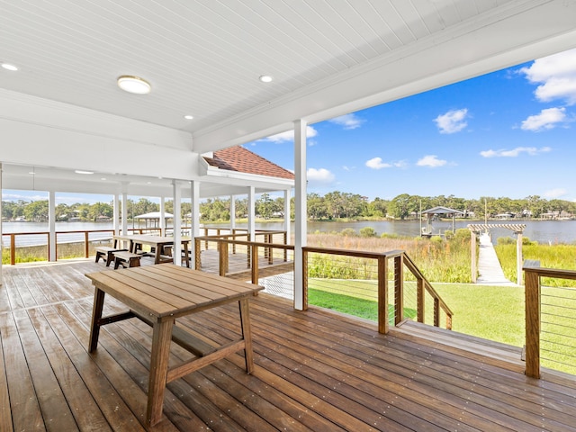 deck with a water view