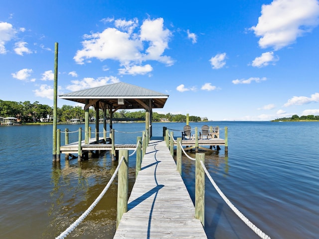 dock area featuring a water view