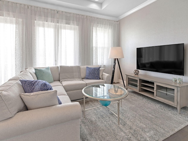 living room featuring ornamental molding