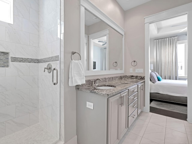 bathroom featuring vanity and walk in shower