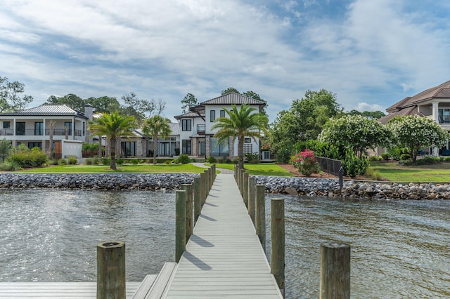 view of dock with a water view