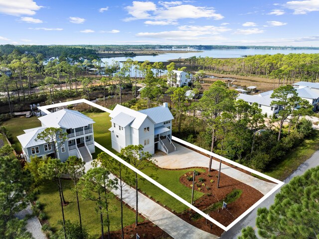 aerial view with a water view