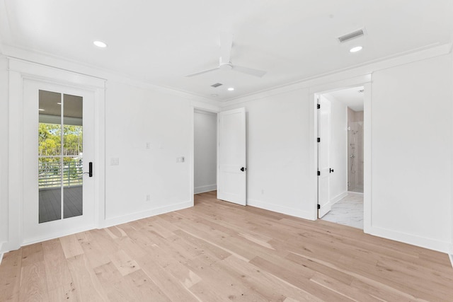 109 W Nursery Rd, Santa Rosa Beach, FL 32459 - spare room featuring a ceiling fan, ornamental molding, light wood-type flooring, recessed lighting, and baseboards
