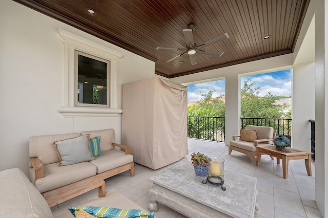 view of patio / terrace featuring ceiling fan and an outdoor hangout area