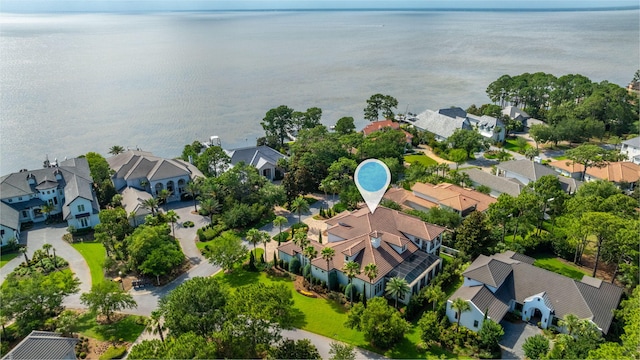 aerial view with a water view