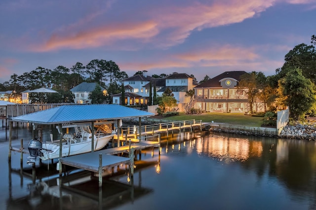 dock area with a water view