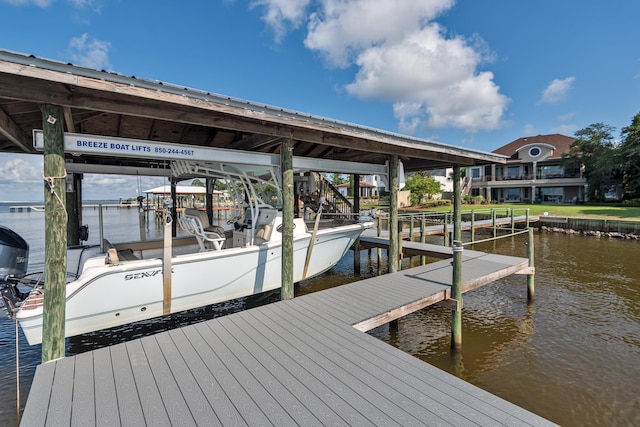 dock area featuring a water view