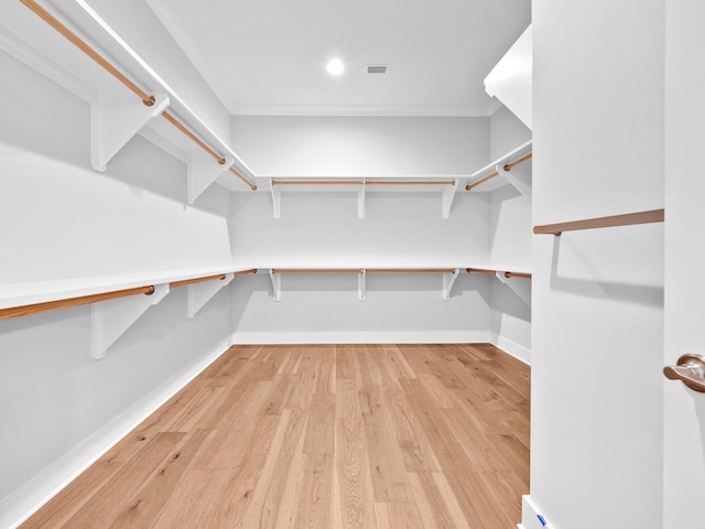 spacious closet featuring light hardwood / wood-style flooring