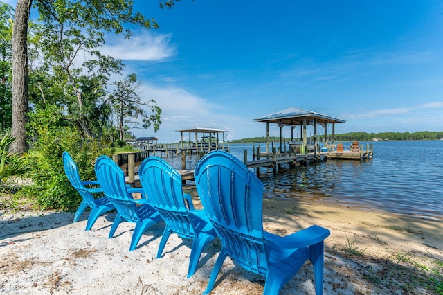 dock area featuring a water view