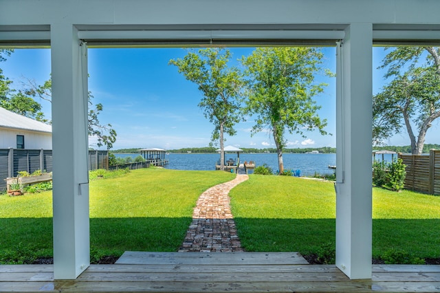 view of yard with a water view