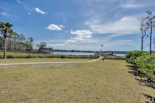 view of yard with a water view