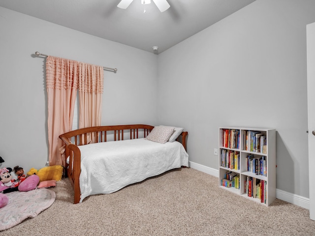 bedroom featuring carpet floors and ceiling fan