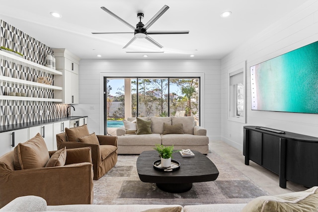 5050 W County Highway 30a, Santa Rosa Beach, FL 32459 - living area with baseboards, a ceiling fan, and recessed lighting