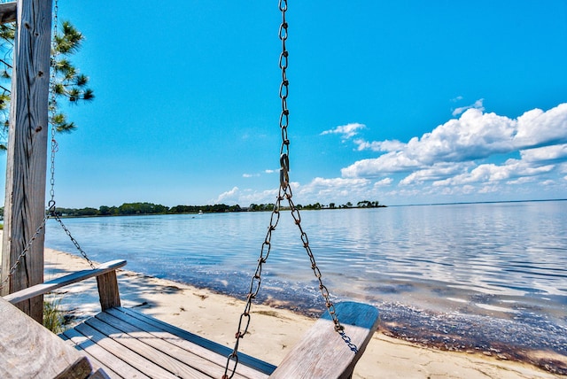 view of dock with a water view