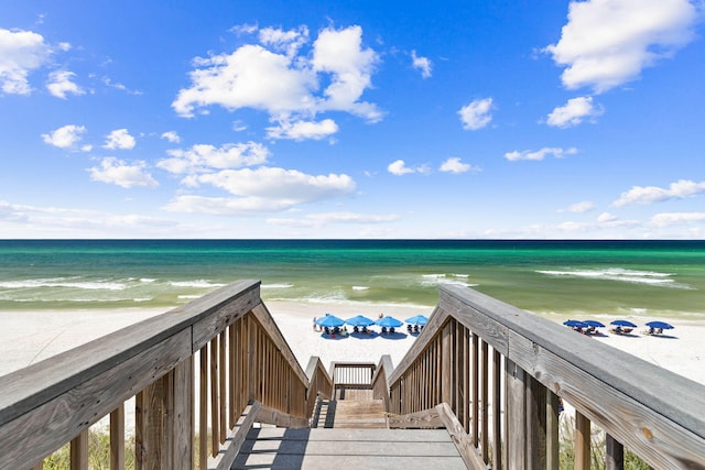 exterior space featuring a view of the beach