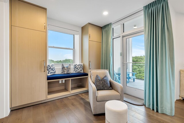 living area featuring a healthy amount of sunlight and hardwood / wood-style floors