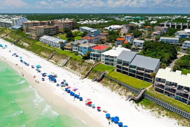 aerial view featuring a beach view and a water view