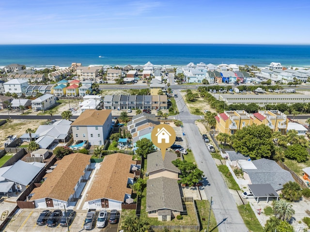 bird's eye view with a residential view and a water view