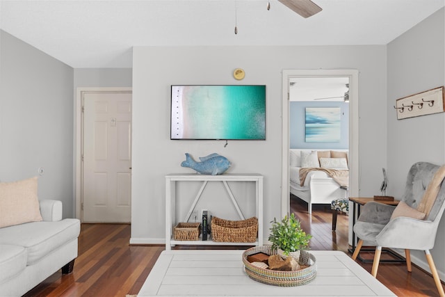 sitting room with dark wood-type flooring