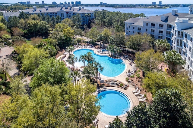 aerial view with a water view