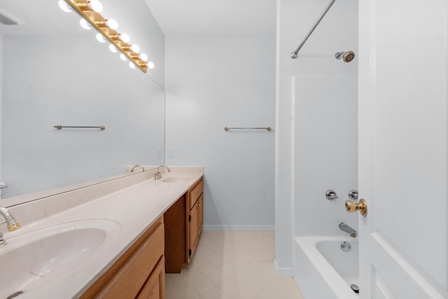 bathroom with vanity and shower / washtub combination