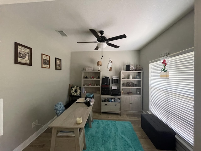 home office with ceiling fan