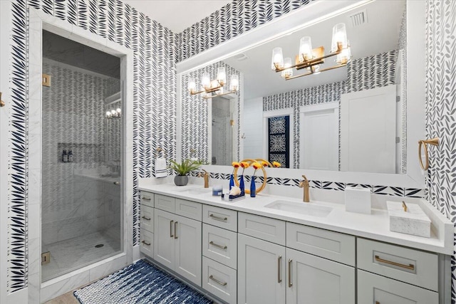 bathroom featuring vanity and walk in shower