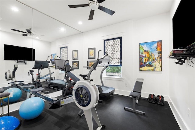 exercise area with ceiling fan