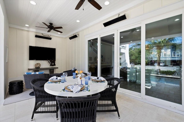 view of patio featuring ceiling fan