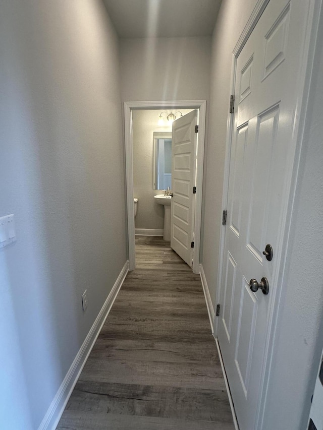 hallway with dark hardwood / wood-style floors