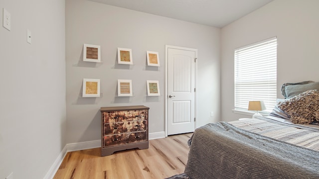 bedroom with multiple windows and wood-type flooring