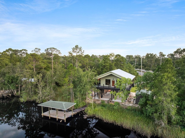 dock area with a water view