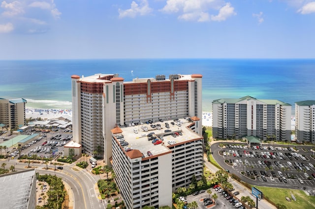 aerial view featuring a beach view and a water view