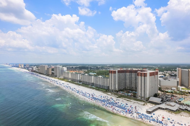 aerial view featuring a beach view and a water view