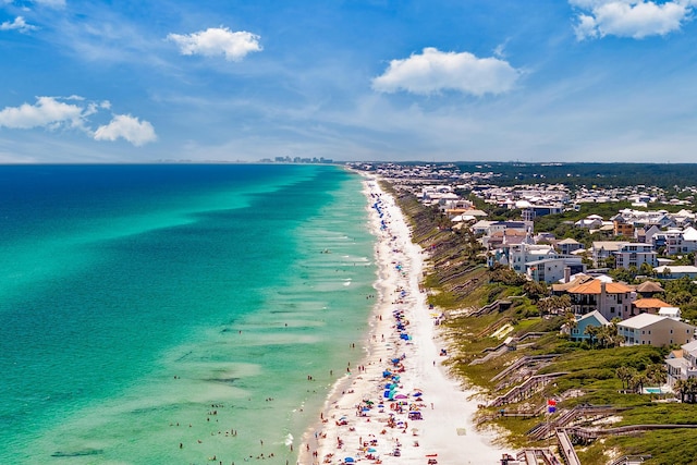 aerial view featuring a beach view and a water view