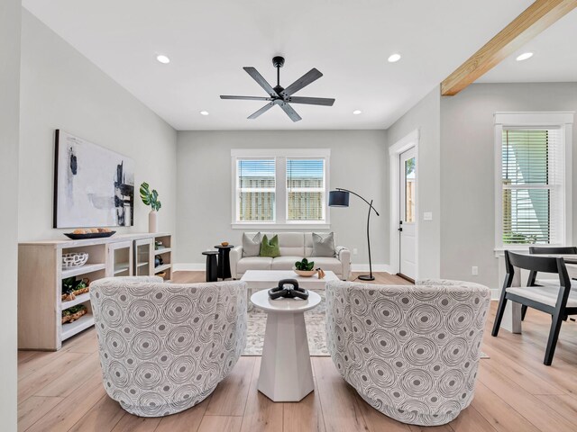 140 Sibert Ave Unit 16, Destin, FL 32541 - living area with light wood-style floors, ceiling fan, recessed lighting, and baseboards