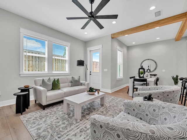 140 Sibert Ave Unit 16, Destin, FL 32541 - living area with plenty of natural light, light wood-style floors, baseboards, recessed lighting, and beamed ceiling