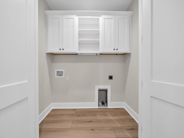 140 Sibert Ave Unit 16, Destin, FL 32541 - laundry area with hookup for an electric dryer, hookup for a washing machine, light wood-style floors, baseboards, and cabinet space