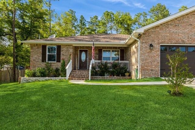 ranch-style home with a front lawn