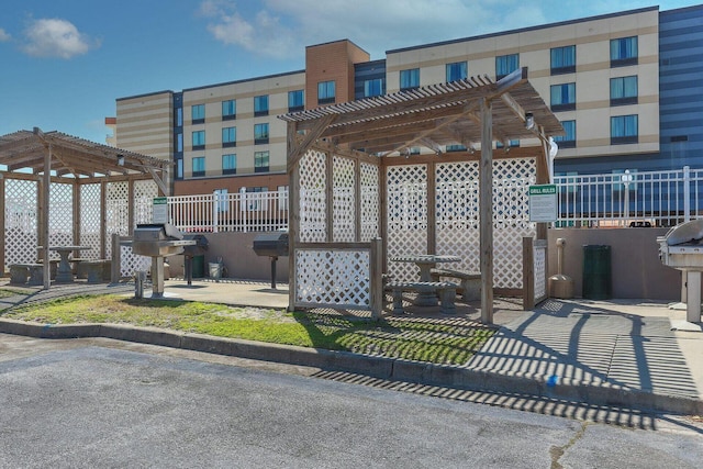 exterior space featuring a pergola