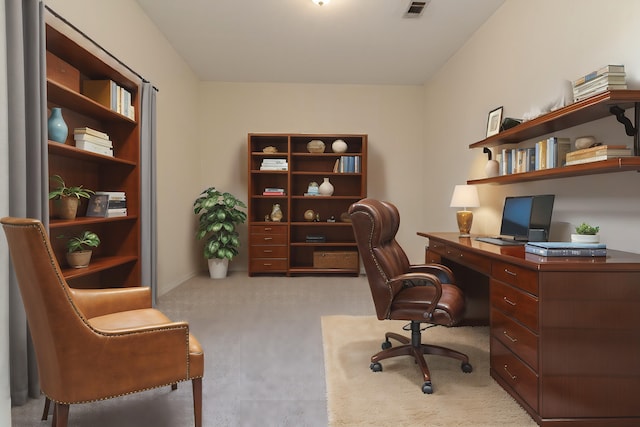 office space featuring carpet floors and visible vents