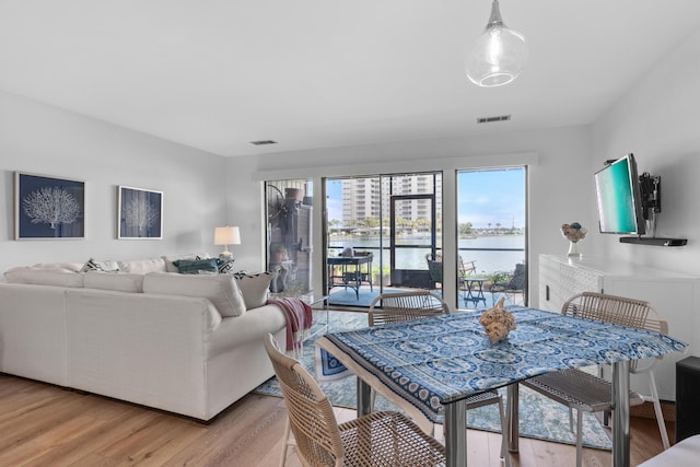 living room with light hardwood / wood-style flooring