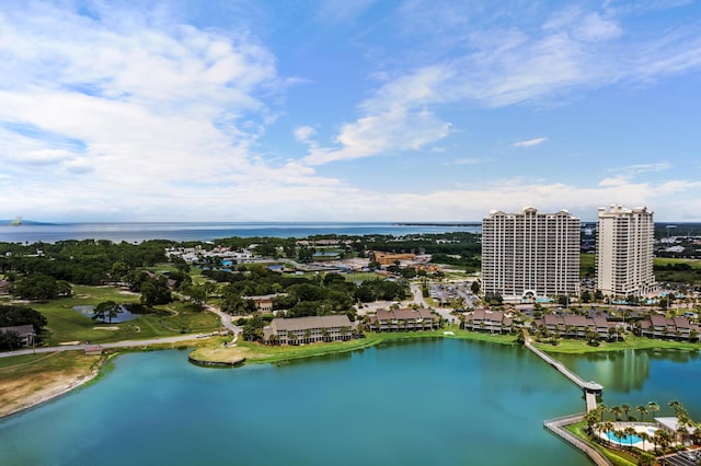 aerial view with a water view