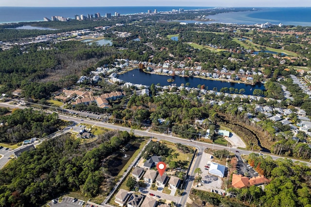 bird's eye view featuring a water view