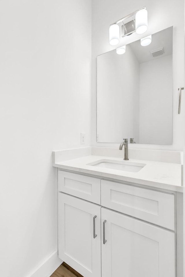 bathroom featuring hardwood / wood-style floors and vanity